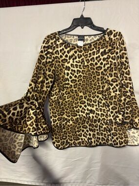 Coco Bianco Leopard-Print Bell Sleeve Blouse - Gold & Black